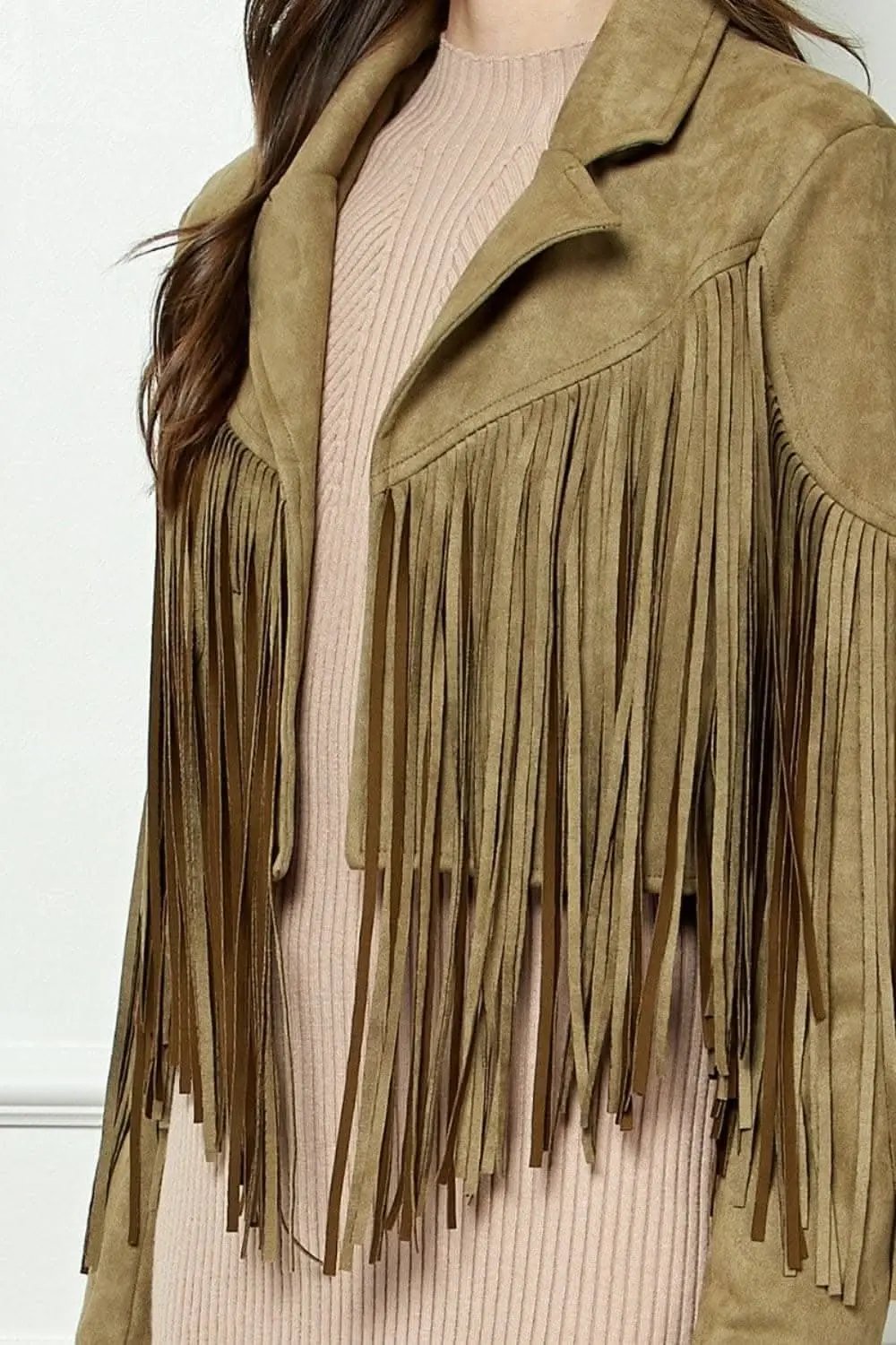 Veveret Suede Fringe Long Sleeve Moto Jacket - Love Salve